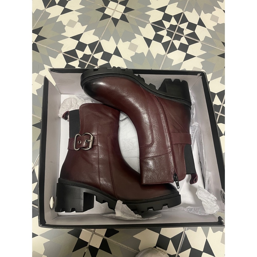 Vintage Foundry Co Burgundy Leather Lug Sole Ankle Moto Boots Womens 11 - Picture 2 of 8
